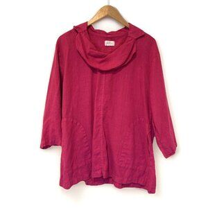 Mosaic USA Womens Tunic Top‎ Sz L Magenta Pink 100% Linen Cowl Neck Lagenlook